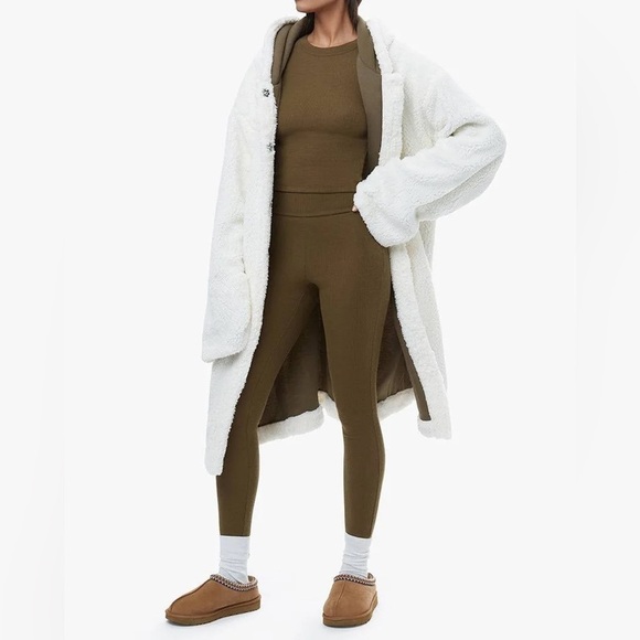 WeWoreWhat Reversible Sherpa Lined Hooded Overcoat In Kangaroo Ecru Size S/M - Picture 1 of 16